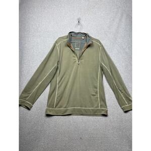 Tommy Bahama Quarter Zip Sweater Large Island Modern Fit Green Casual Long Sleev